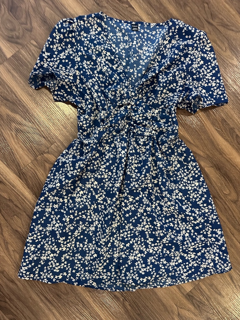 NWOT SHEIN blue with white flowers mini dress for women petite size L